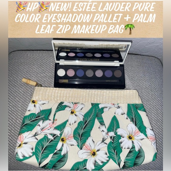 🎉HP🎉New Estée Lauder Pure Color Eyeshadow Pallet + Cream Palm Leaf Makeup Bag - Picture 8 of 8